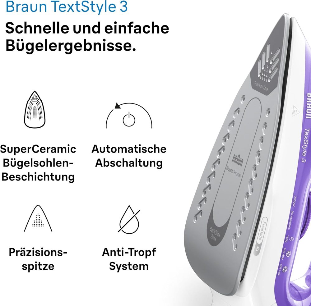 Braun TexStyle 3 SI3042 Dampfbügeleisen mit FreeGlide 3D – Ansicht 3